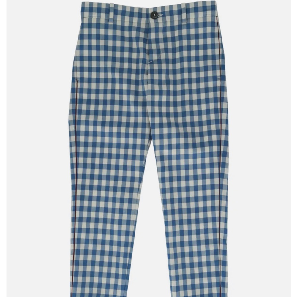 Gucci boys size 12 blue & ivory checkered w/side piping fully lined wool pants.